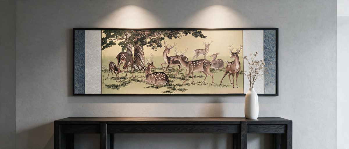 Shu‑Brocade Cypress & Deer | Auspicious Traditional Chinese Wall Art